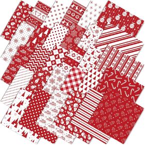 60 Pcs Red Cotton Fabric Bundles 10 x 10 Inch Xmas Tree Snowflake Reindeer Fabric Squares Red White Sewing Fabrics for Valentine's Day Christmas Winter DIY Craft Party Decor