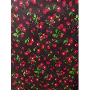 SAL TEX FABRICS, All Over Cherries Polyester Cotton Fabric Print, Sells by The Yard (Black/RED)