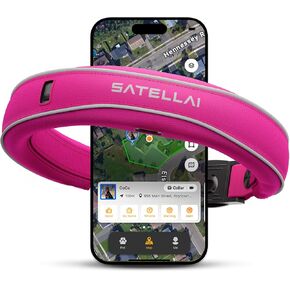 SATELLAI GPS Dog Collar — World's First GPS Wireless Dog Fence Collar with AI Analysis, Precise Positioning, 5-Day Battery, and IP68 Waterproof, for Medium & Large Dogs, Pink
