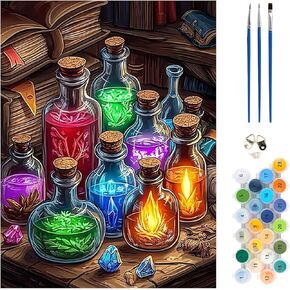 MEIYUDA Paint by Numbers Kit, Magic Potion Paint by Numbers for Adults Beginners, Magic Desk DIY Acrylic Oil Painting by Number on Canvas for Gift Home Wall Decor 12x16in