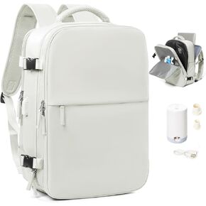 Vacuum Travel Backpack with Pump Vacuum Compression Seal Vacpack Airback Laptop Backpack for Women Men Carry on Backpack Personal Item Travel Bag Luggage Flight Approved Business Back Pack Brown