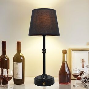 Cordless Lamp for Desk, 3-Level Dimming Rechargeable Lamp with 6000mAh Battery, USB-C Fast Charging Wireless lamp for Bedroom, Nightstand, Office (Black)