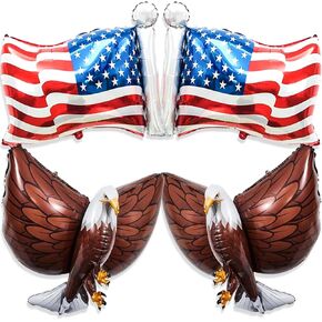 4 PCS American Flag Balloons Eagles Balloon, Large 3D Eagle Balloon Patriotic Balloons for 4th of July Party Decorations Red White Blue Decorations