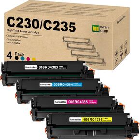 C230 C235 Toner Cartridges High-Yield [with Chip] Replacement for 006R04383 006R04384 006R04385 006R04386 Toner Cartridge for C230 C230/DNI C235 C235/DN Printer Ink 4-Pack Black Cyan Magenta Yellow