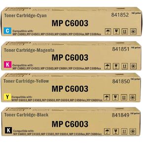 MP C6003 Toner Cartridge Black Cyan Yellow Magenta Replacement for Ricoh Aficio Lanier Savin MP C6003 C4503 C5503 C6004 C4504ex C6004ex Series Printer.(4-Pack 841849 841851 841852 841850)