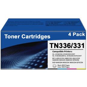 TN336 TN331 4PK High Yield Toner Cartridge (1BK,1C,1M,1Y, 4 Pack) Replacement for Brother TN336 TN331 Toner Cartridges to use with HL-L8350CDW HL-4150CDN MFC-L8850CDW MFC-L8600CDW Printer