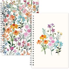 2Pcs Highland Cow A5 Spiral Notebooks Spring Cow Sunflower College Ruled Notebook Strong Twin-Wire Binding with Premium Paper for 2025 Back to School Classroom Office