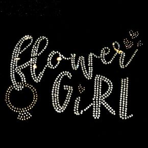 Set of 2 Bling Flower Girl Rhinestone Iron On 6.7" Width Wedding Hotfix Transfer DIY Decal Emblem Patch