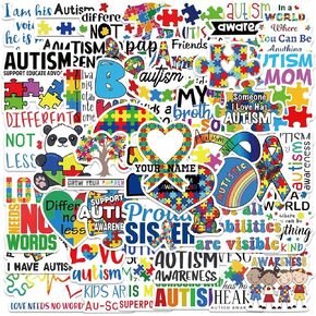 50 Pack Pcs Autism Awareness Stickers for Teens Adults Kids Aesthetic Small Decals,for Water Bottles Waterproof Vinyl Luggage Laptop Phone Case Cars Inspirational Sticker Packs