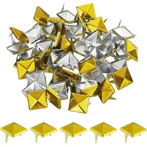 uxcell 150 Pcs Pyramid Rivets for Clothing, 12mm 2-Jaw Square Rivets, Blue Metal Pyramid Studs Handicraft, Punk Rock Nailhead Spots for Clothing Bag Leather Shoes