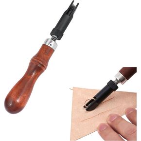 1 Pack Leather Beveler Tool Adjustable Leather Groover V Type Cutter Tools with Wood Handle for Craftsman, Artist