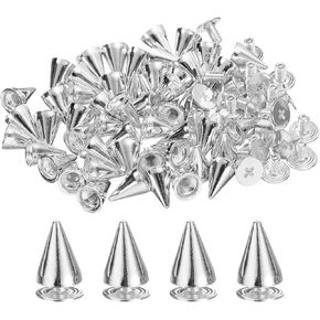 uxcell 50 Sets Spikes and Studs, 7 x 9mm Cone Spikes Screw Back Studs Rivets, Cone Punk Spikes Rivet for Clothing Belts Bags DIY Leather Crafts, Silver