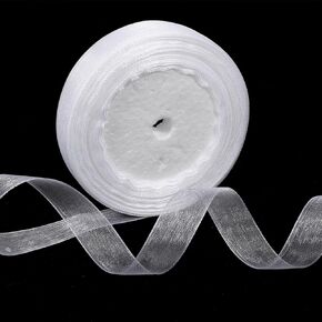 White Sheer Chiffon Ribbon, 5/8 inch 50Yard Sheer Organza Ribbon Chiffon Fabric Ribbons for Bouquets Garland, Bowknot, Wedding Bouquet, Hair, Crafts