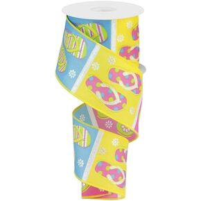 Flip Flops Wired Edge Ribbon, Pink Turquoise Yellow Lime White - 2.5" x 10 Yards (Canvas) in Saudi Arabia