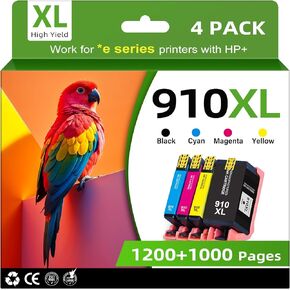 910XL Ink Cartridges Combo Pack for HP Printers Replacement for HP 910 HP 910XL Ink with HP OfficeJet Pro 8025e 8015e 8028e 8035e 8025 8035 8020 Printers (4 Pack，BK, CMY)