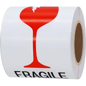 Hybsk 3 x 5 Fragile with Broken Glass Safe Handling Stickers for Shipping and Packing Warning Labels - 100 Adhesive Labels Per Roll