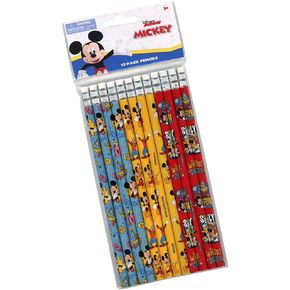 Mickey Mouse Character Pencil Set - Kids Writing Pencils with Erasers - Party Pack - Variety Assortment Pack of 12