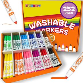 252 PCS Washable Markers For Kids - Non Toxic 12 Color Bulk Set Draw 1mm Fine To 5mm Broad Tip,Elementary Preschool Kindergarten Back To School Classroom Art Supplies Drawing Kit Gift For Boys Girls
