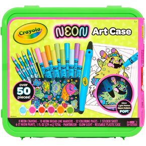 Crayola Neon Art Case (50+pcs), Neon Paint, Neon Markers & Crayons, Kids Glow in The Dark Art Set, Gifts for Boys & Girls, 5+