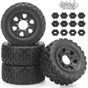 1/10 RC Short Course Truck Tires and Wheels with 12mm 14mm 17mm Hex, daitoku RC Car Tires for for 1/10 1/8 Slash 4×4 2WD Arrma Senton Axial Redcat Rc4wd RC Racing Car - Style B