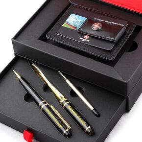 Custom Engraved Executive Pen Gift Set – Personalized Brass Ballpoint Pen with Matching Paper Tool – Elegant Gift Box (Black)