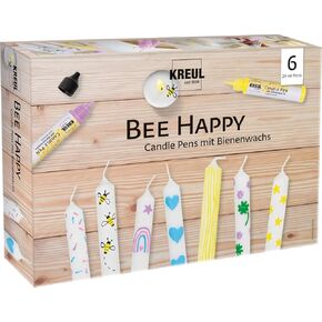 49757 Candle Pen Set of 6 Bee Happy, 6 x 29 ml, Fine Painting Tip, Colours with Beeswax for Decorating and Painting Candles, Drying Time Approx. 8 Hours