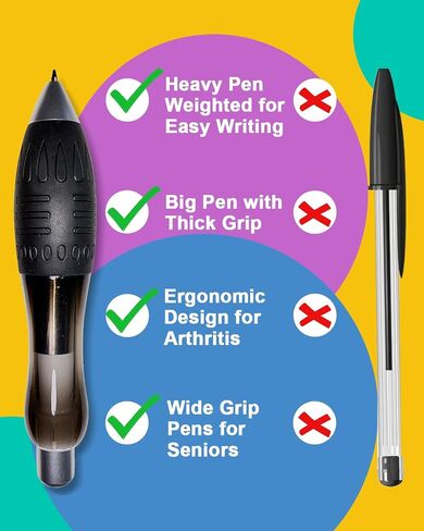𝟯 𝗼𝘇 Fat 𝐇𝐞𝐚𝐯𝐲 𝐖𝐞𝐢𝐠𝐡𝐭𝐞𝐝 Pens for Arthritis Parkinson's Carpal Tunnel Tremors Wide Grip, Thick Barrel, Easy to Hold Black Blue (2 Pens + 3 Blue 3 Black Refills) in Saudi Arabia