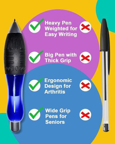 𝟯 𝗼𝘇 Fat 𝐇𝐞𝐚𝐯𝐲 𝐖𝐞𝐢𝐠𝐡𝐭𝐞𝐝 Pens for Arthritis Parkinson's Carpal Tunnel Tremors Wide Grip, Thick Barrel, Easy to Hold Black Blue (2 Pens + 3 Blue 3 Black Refills) in Saudi Arabia