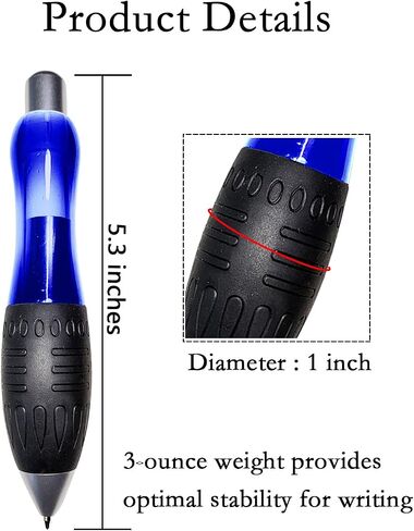 𝟯 𝗼𝘇 Fat 𝐇𝐞𝐚𝐯𝐲 𝐖𝐞𝐢𝐠𝐡𝐭𝐞𝐝 Pens for Arthritis Parkinson's Carpal Tunnel Tremors Wide Grip, Thick Barrel, Easy to Hold Black Blue (2 Pens + 3 Blue 3 Black Refills) in Saudi Arabia