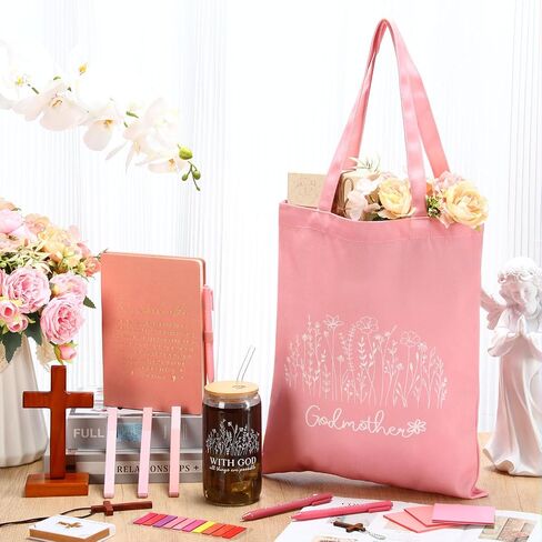Talltalk 14 Pcs Godmother Appreciation Gift Set for Women 16oz Glass Canvas Bag A5 Journal Ballpoint Pen Notes Highlighter for Mother's Day Christmas Thanksgiving Birthday Wishes(Black) in Kuwait