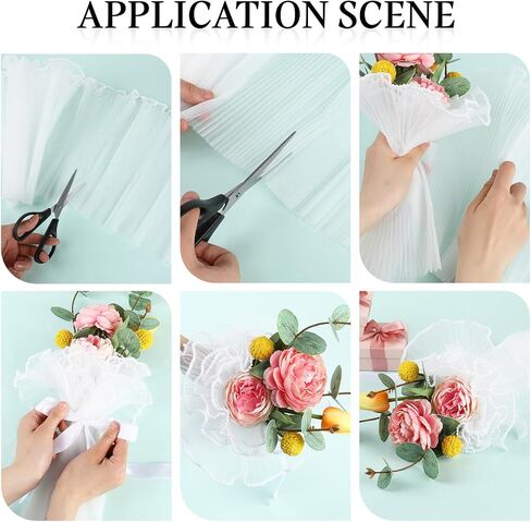 2Pcs 4.37 Yards White Flower Wrapping Mesh Paper Pearl Edge Bouquet Packaging Wrinkled Translucent Floral Wrapping Mesh Paper for Flower Bouquet DIY Crafts Decorations in Saudi Arabia