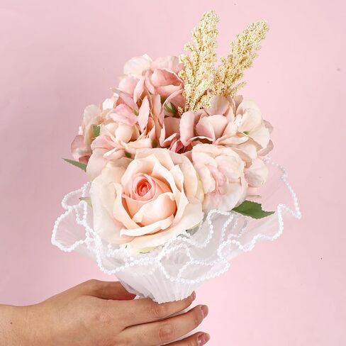 2Pcs 4.37 Yards White Flower Wrapping Mesh Paper Pearl Edge Bouquet Packaging Wrinkled Translucent Floral Wrapping Mesh Paper for Flower Bouquet DIY Crafts Decorations in Saudi Arabia