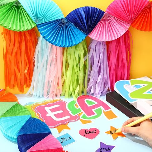 Qilery 86 Pcs Classroom Bulletin Board Decoration Amazing Things Happen Here Bulletin Board Cutouts Paper Fans Garlands Tassel Motivational Decor for School Preschool Elementary Chalkboard Wall Door in Saudi Arabia