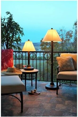 Patio Living Concepts 56097 Malibu Outdoor Floor Lamp with Resin Body and Natural Canvas Sunbrella Shade Cover in Saudi Arabia