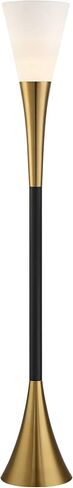 Possini Euro Design Piazza Mid Century Modern Glam Style Torchiere Floor Lamp 72.5" Tall Black Antique Brass Metal White Glass Shade for Living Room Reading House Bedroom Home Office in Saudi Arabia