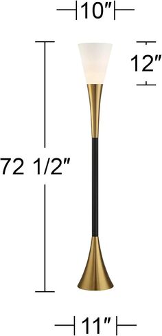 Possini Euro Design Piazza Mid Century Modern Glam Style Torchiere Floor Lamp 72.5" Tall Black Antique Brass Metal White Glass Shade for Living Room Reading House Bedroom Home Office in Saudi Arabia