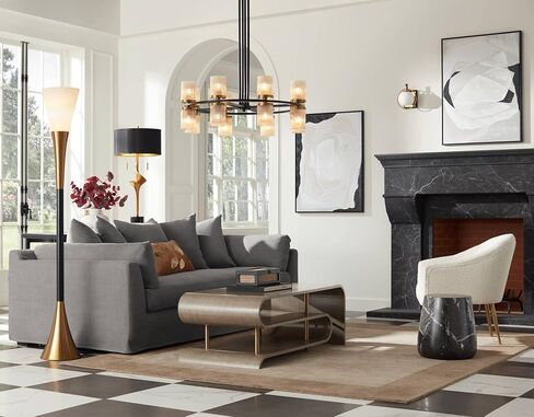 Possini Euro Design Piazza Mid Century Modern Glam Style Torchiere Floor Lamp 72.5" Tall Black Antique Brass Metal White Glass Shade for Living Room Reading House Bedroom Home Office in Saudi Arabia