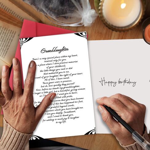 Cherished Granddaughter Birthday Card with Envelope, Happy Birthday Gifts for Granddaughter, Ideal for Collecting Memories, Includes Red Envelope Bday Greeting Card，Heartfelt Message for She in Kuwait