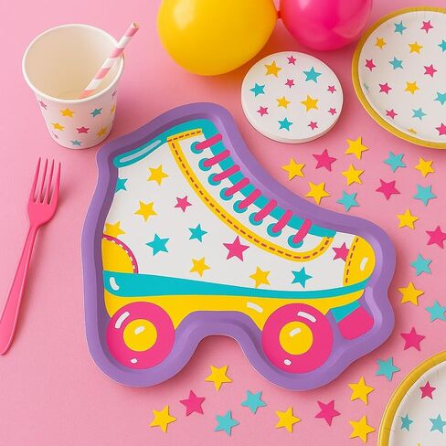 HOME & HOOPLA Retro Party Supplies - Roller Skate Shaped Paper Dessert Plates for 16 Guests in Saudi Arabia