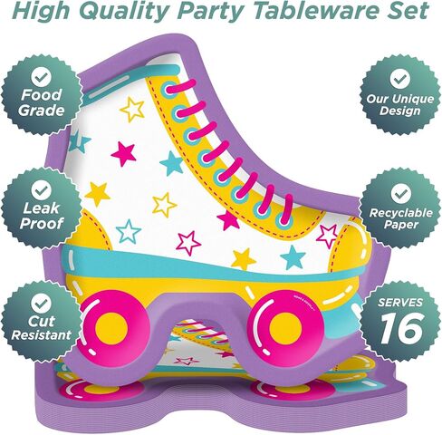 HOME & HOOPLA Retro Party Supplies - Roller Skate Shaped Paper Dessert Plates for 16 Guests in Saudi Arabia