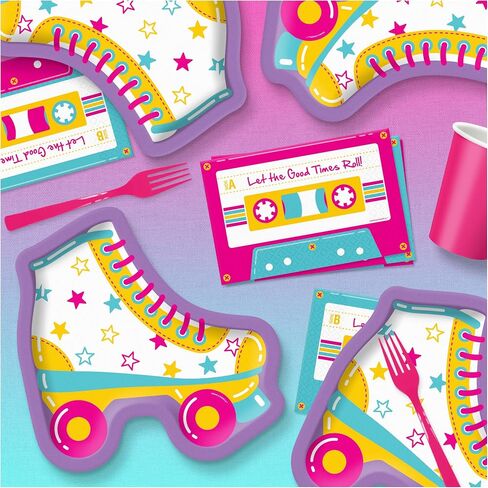 HOME & HOOPLA Retro Party Supplies - Roller Skate Shaped Paper Dessert Plates for 16 Guests in Saudi Arabia
