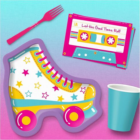 HOME & HOOPLA Retro Party Supplies - Roller Skate Shaped Paper Dessert Plates for 16 Guests in Saudi Arabia
