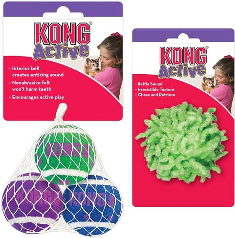 KONG Active Cat Toys – 2 Pack – Durable Interactive Cat Toy Set for Indoor Cats – Promotes Exercise, Hunting Instinct & Play (Scrunchie/Pull-A-Partz Yarnz) in Saudi Arabia