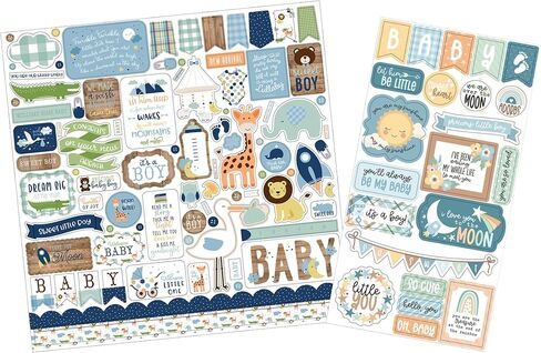 Baby Stickers for Scrapbooking - Decorative Baby Scrapbook Stickers with Stork, Cute Animals, Blue Aesthetic Colors Design - Set of 2 Baby Boy Embellishments for Scrapbooking, Photo Album, Journal in Saudi Arabia