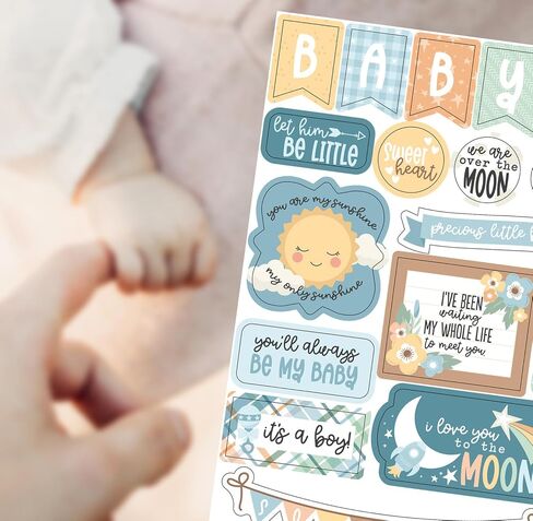 Baby Stickers for Scrapbooking - Decorative Baby Scrapbook Stickers with Stork, Cute Animals, Blue Aesthetic Colors Design - Set of 2 Baby Boy Embellishments for Scrapbooking, Photo Album, Journal in Saudi Arabia