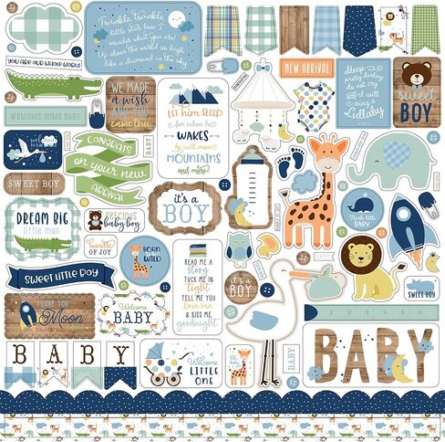 Baby Stickers for Scrapbooking - Decorative Baby Scrapbook Stickers with Stork, Cute Animals, Blue Aesthetic Colors Design - Set of 2 Baby Boy Embellishments for Scrapbooking, Photo Album, Journal in Saudi Arabia