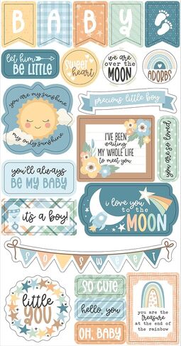 Baby Stickers for Scrapbooking - Decorative Baby Scrapbook Stickers with Stork, Cute Animals, Blue Aesthetic Colors Design - Set of 2 Baby Boy Embellishments for Scrapbooking, Photo Album, Journal in Saudi Arabia