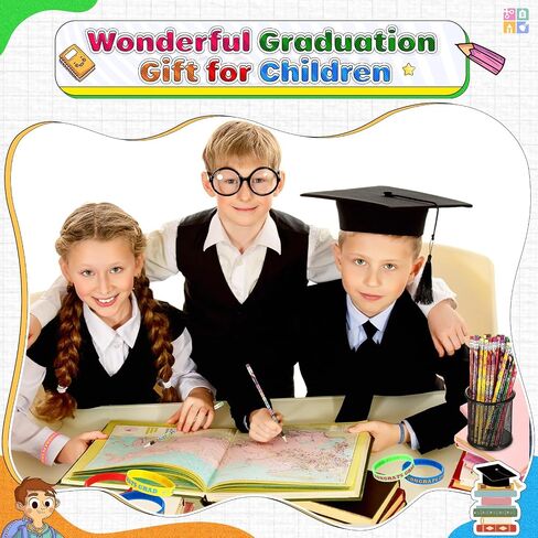 Sabary 48 Pcs Graduation Pencils Silicone Bracelets Set Graduation Party Favors Motivational Rainbow Pencils with Eraser Rubber Wristbands for Grade End-of-year Gifts(Classic) in Saudi Arabia