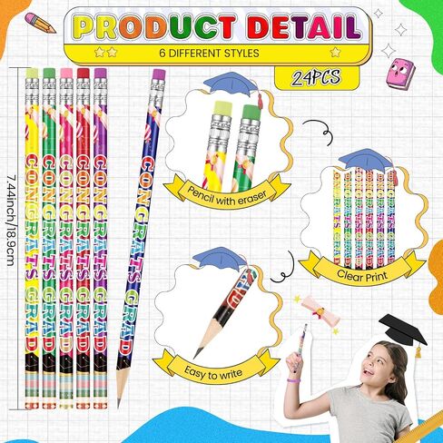 Sabary 48 Pcs Graduation Pencils Silicone Bracelets Set Graduation Party Favors Motivational Rainbow Pencils with Eraser Rubber Wristbands for Grade End-of-year Gifts(Classic) in Saudi Arabia