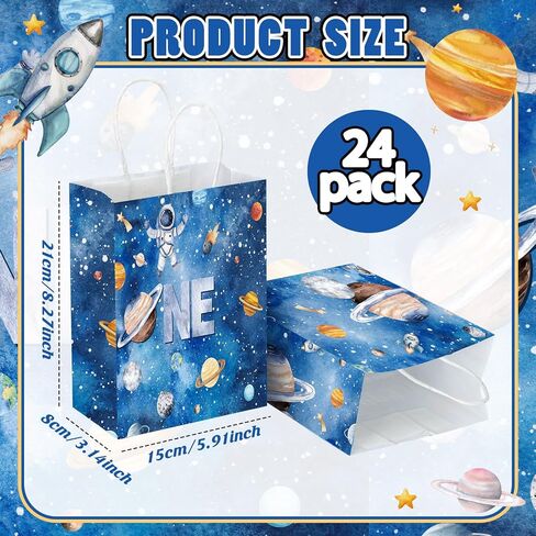 Glenmal 24 Pcs First Trip Around The Sun Party Bags for Boy 1st Birthday Supplies Planet Birthday Goodie Gift Candy Treat Paper Bags for Kid Baby Shower 1st Outer Space Party Favors Decor in Saudi Arabia